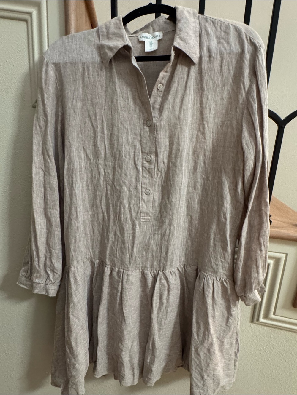 Cynthia Rowley Linen-Blend Peplum Tunic Dress in Taupe